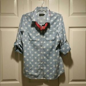 CAVALINI ladies denim quarter sleeve shirt.  Sz- L